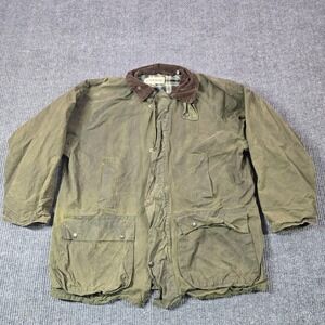 Country Trader Jacket Medium Green Oilskin Waxed Canvas Pockets Water Resistant‎